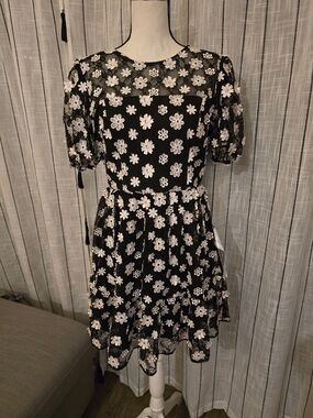 Dress the Population Black Dress with White Floral Lace Appliqué